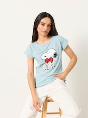 FatFace Blue Snoopy Heart Graphic T-Shirt - Image 4 of 5