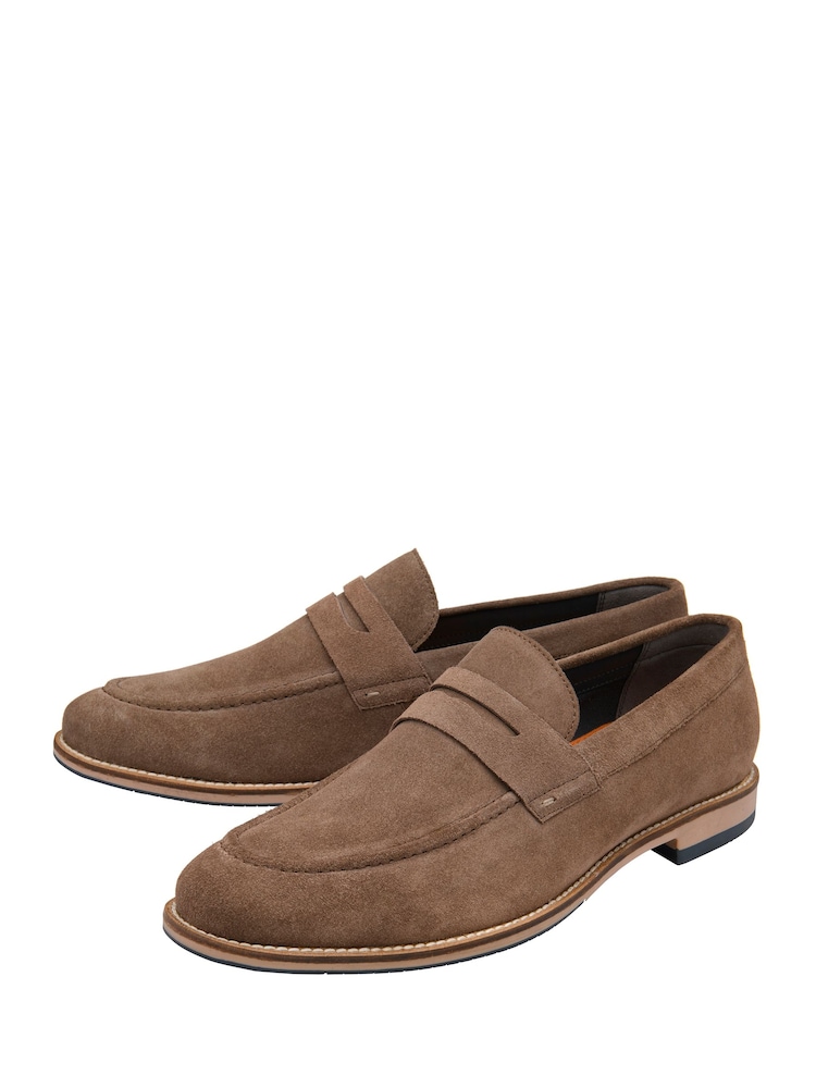 Frank Wright Brown Suede Slip-On Penny Loafers - Image 2 of 4 Frank Wright Brown Suede Slip-On Penny Loafers - Image 2 of 4