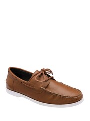 Frank Wright Brown Leather Lace-Up Boat Shoes - Image 1 of 4
