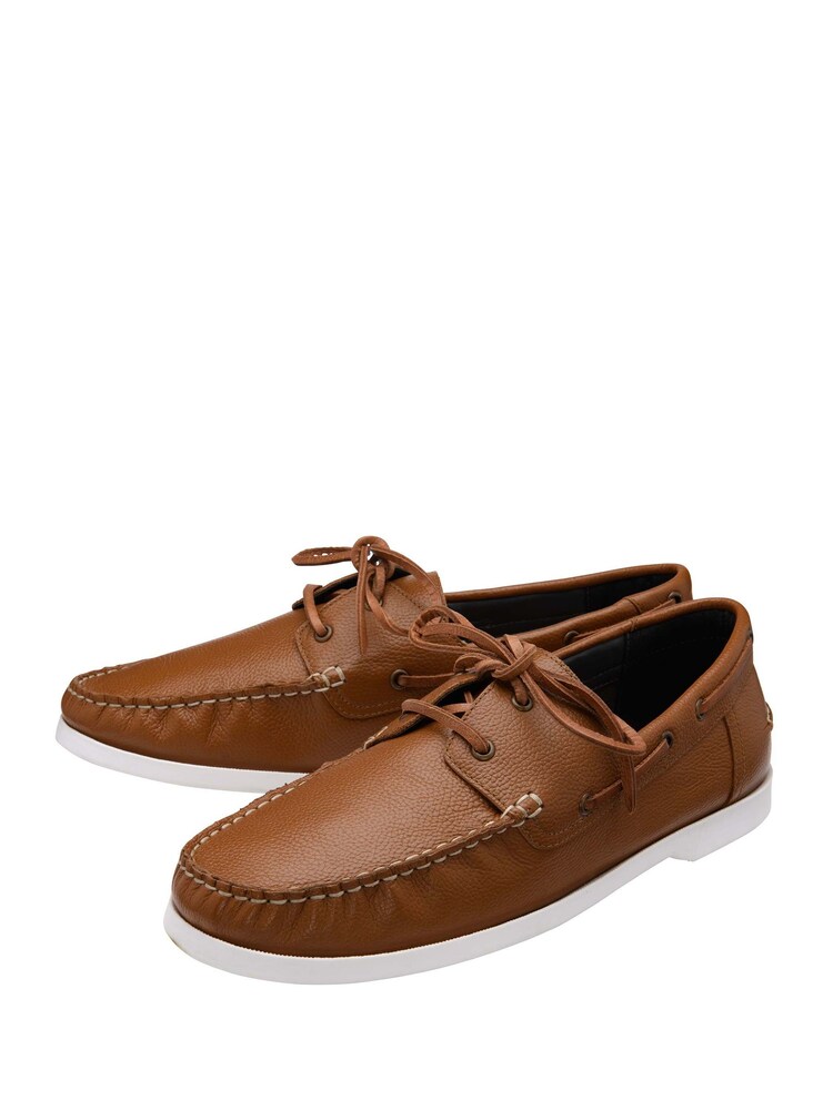 Frank Wright Brown Leather Lace-Up Boat Shoes - Image 2 of 4