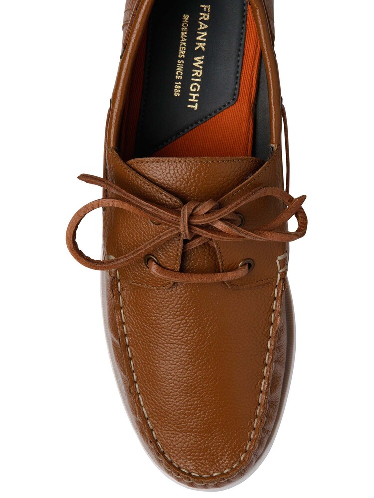 Frank Wright Brown Leather Lace-Up Boat Shoes - Image 4 of 4