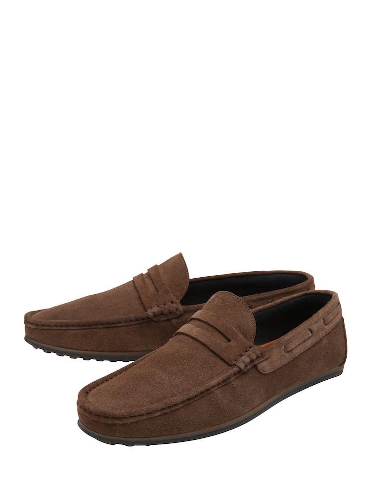 Frank Wright Brown Suede Slip-On Penny Loafers - Image 2 of 4