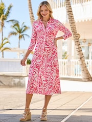 Sosandar Pink Zebra Print Ruched Front Shirt Dress - Image 5 of 5