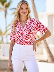 Sosandar Pink Aztec Print Short Sleeve Relaxed Fit Shirt - Image 4 of 4