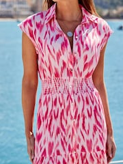 Sosandar Pink Tie Waist Tiered Hem Midi Dress - Image 4 of 5