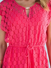 Sosandar Pink Crochet Bead Detail Tie Waist Beach Dress - Image 3 of 4