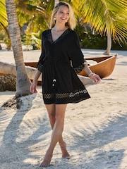 Sosandar Lace Insert Tie Detail Crinkle Kaftan - Obraz 1 z 5