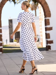 Sosandar Spot Print Fit & Flare Belted Midi Wrap Dress - Image 3 of 5
