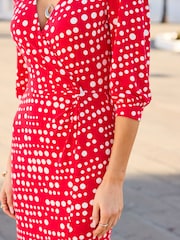 Sosandar Red Spot Print Side Knot Wrap Dress - Image 4 of 5