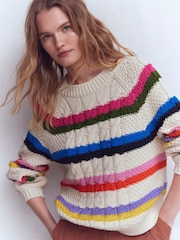 Boden Cream Cotton Cable Jumper - Image 5 of 7