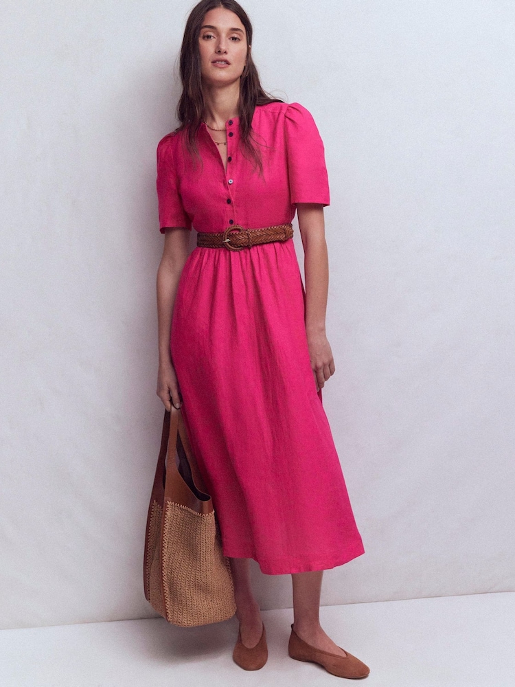 Boden Pink Ivy Linen Midi Dress - Image 1 of 5