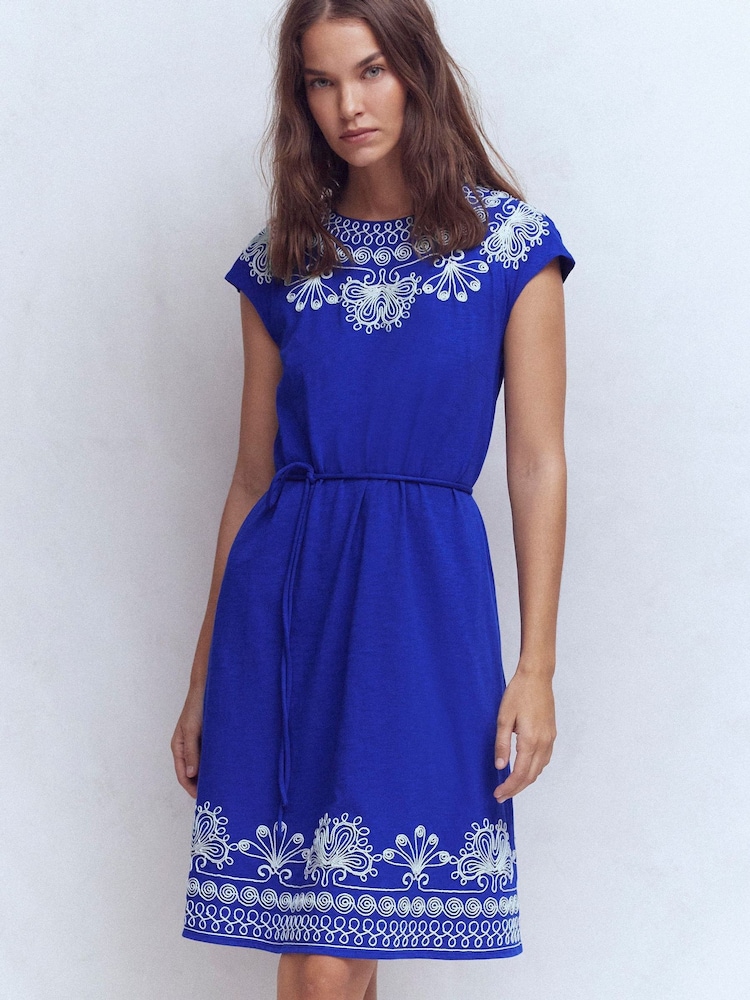 Boden Blue Jersey Cutwork Short Dress - Image 2 of 6