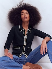 Boden Blue Liz Striped Collared Cardigan - Image 1 of 6