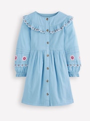 Boden Blue Button Through Blouson Dress - Image 1 of 3