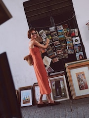 Boden Rosa Halter Linen Midi Dress - Imaginea 1 din 6