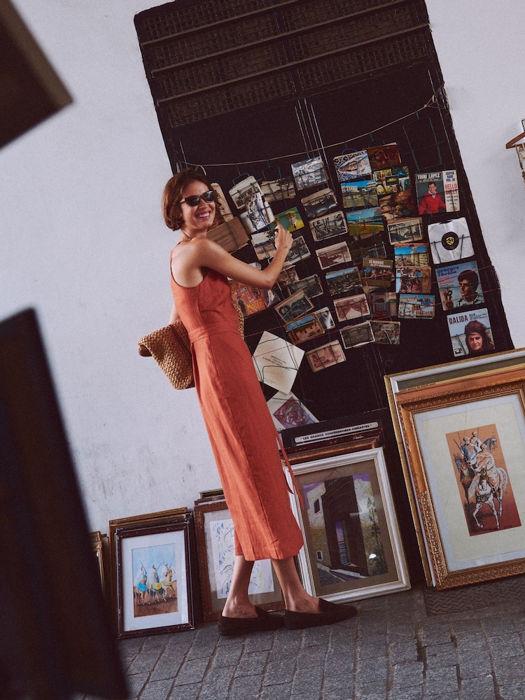 Boden Rosa Halter Linen Midi Dress - Imaginea 1 din 6