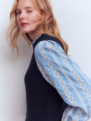 Boden Blue Knit and Woven Mix Jumper - Image 4 of 7