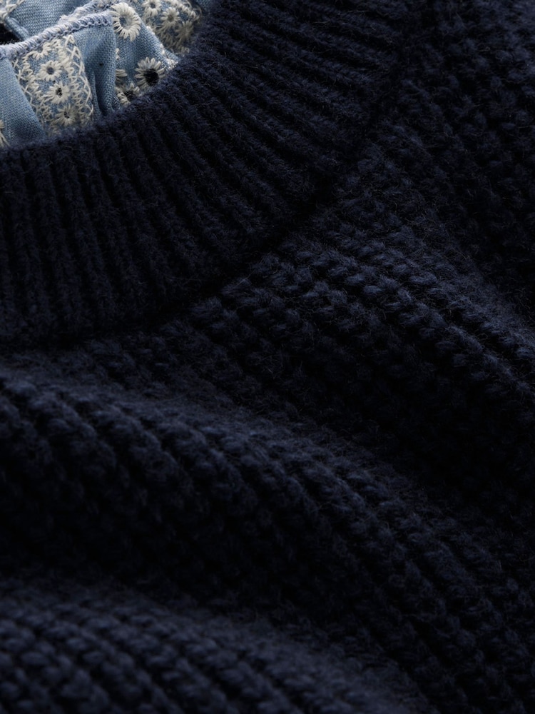 Boden Blue Knit and Woven Mix Jumper - Image 7 of 7
