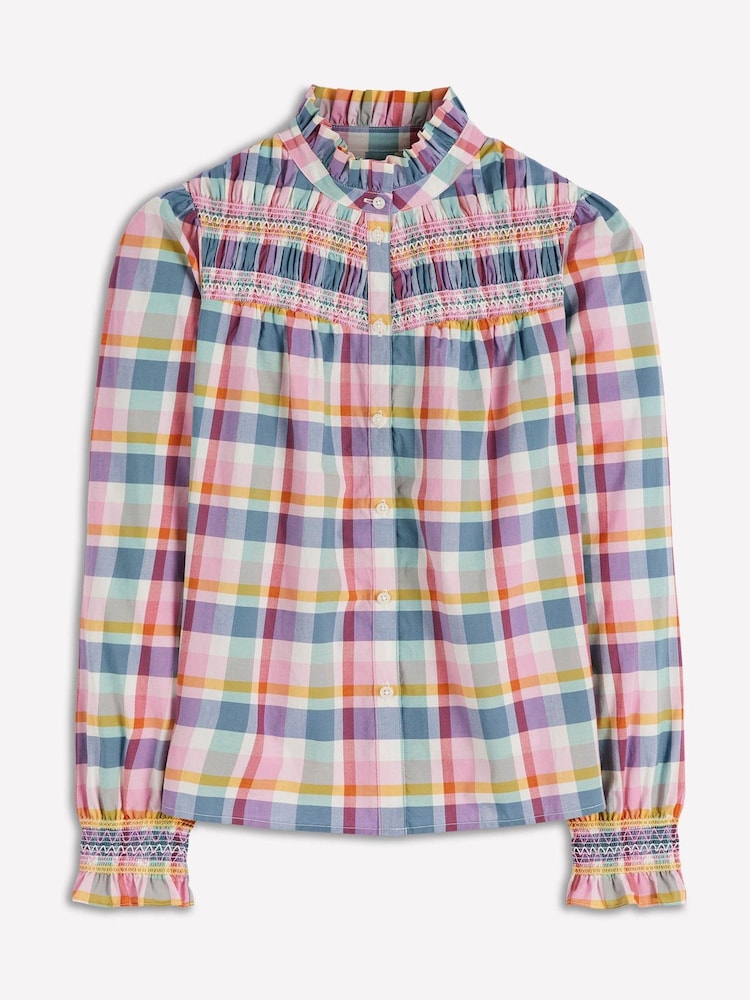 Boden Green Esme Smocked Detail Frill Blouse - Image 7 of 7