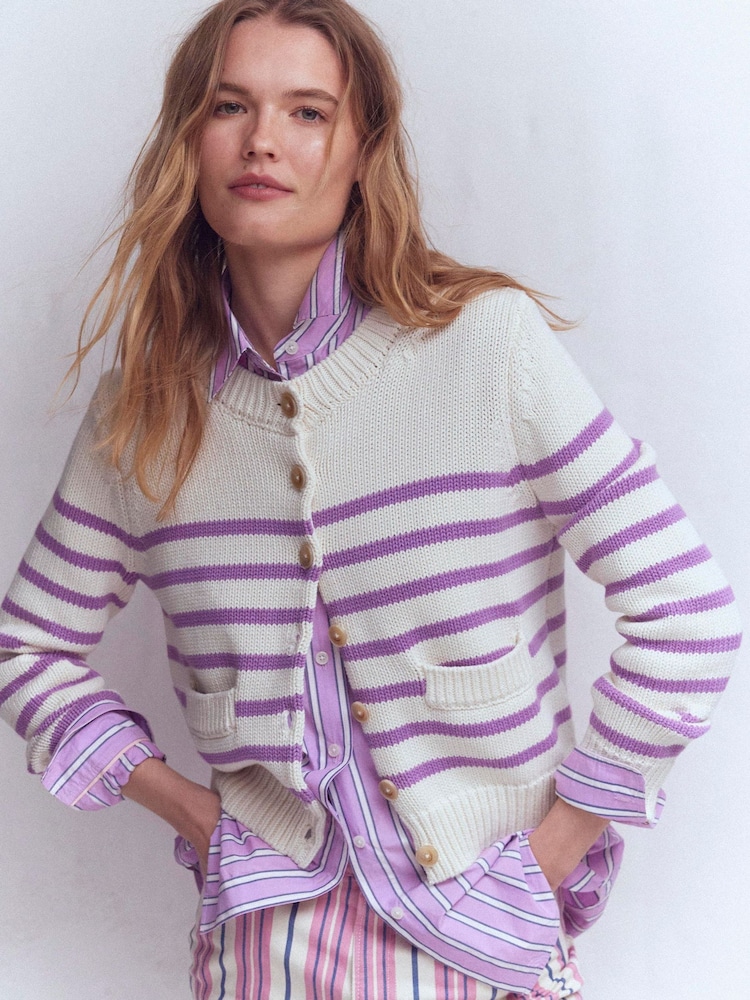 Boden Purple Lucy Chunky Cotton Cardigan - Image 1 of 7