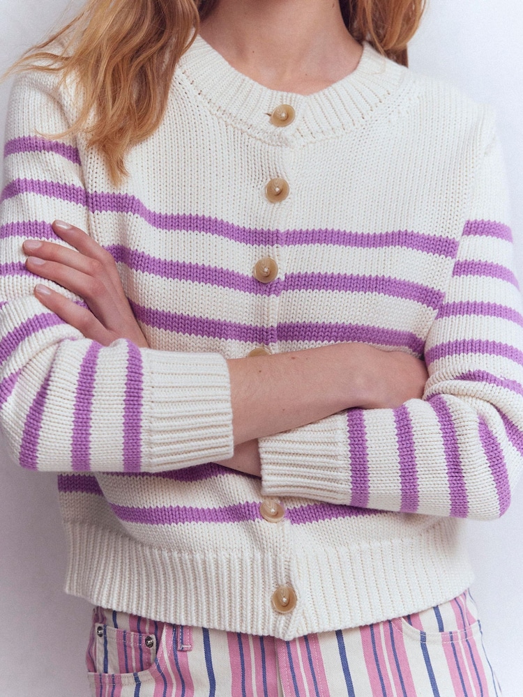 Boden Purple Lucy Chunky Cotton Cardigan - Image 2 of 7