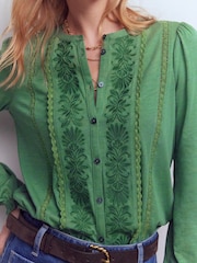 Boden Green Embroidered Jersey Shirt - Image 2 of 5