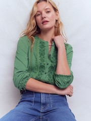 Boden Green Embroidered Jersey Shirt - Image 4 of 5