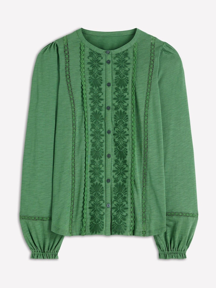 Boden Green Embroidered Jersey Shirt - Image 5 of 5