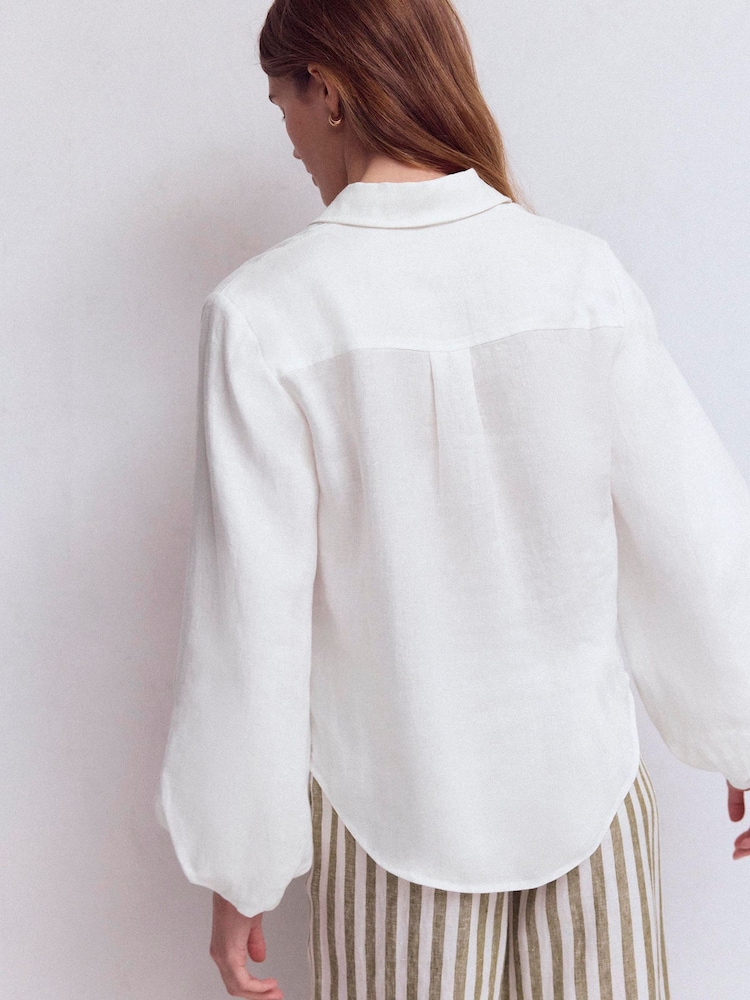 Boden Puff Sleeve Linen Shirt - Imaginea 2 din 5