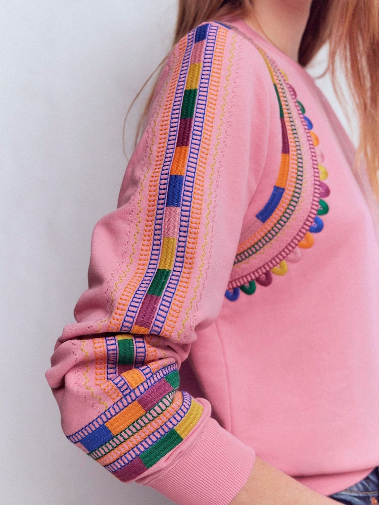 Boden Pink Hannah Embroidered Sweatshirt - Image 2 of 5 Boden Pink Hannah Embroidered Sweatshirt - Image 2 of 5