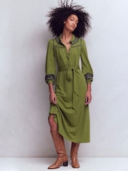 Boden フリル付きジャージーミディ丈シャツワンピース - 画像 1 / 6