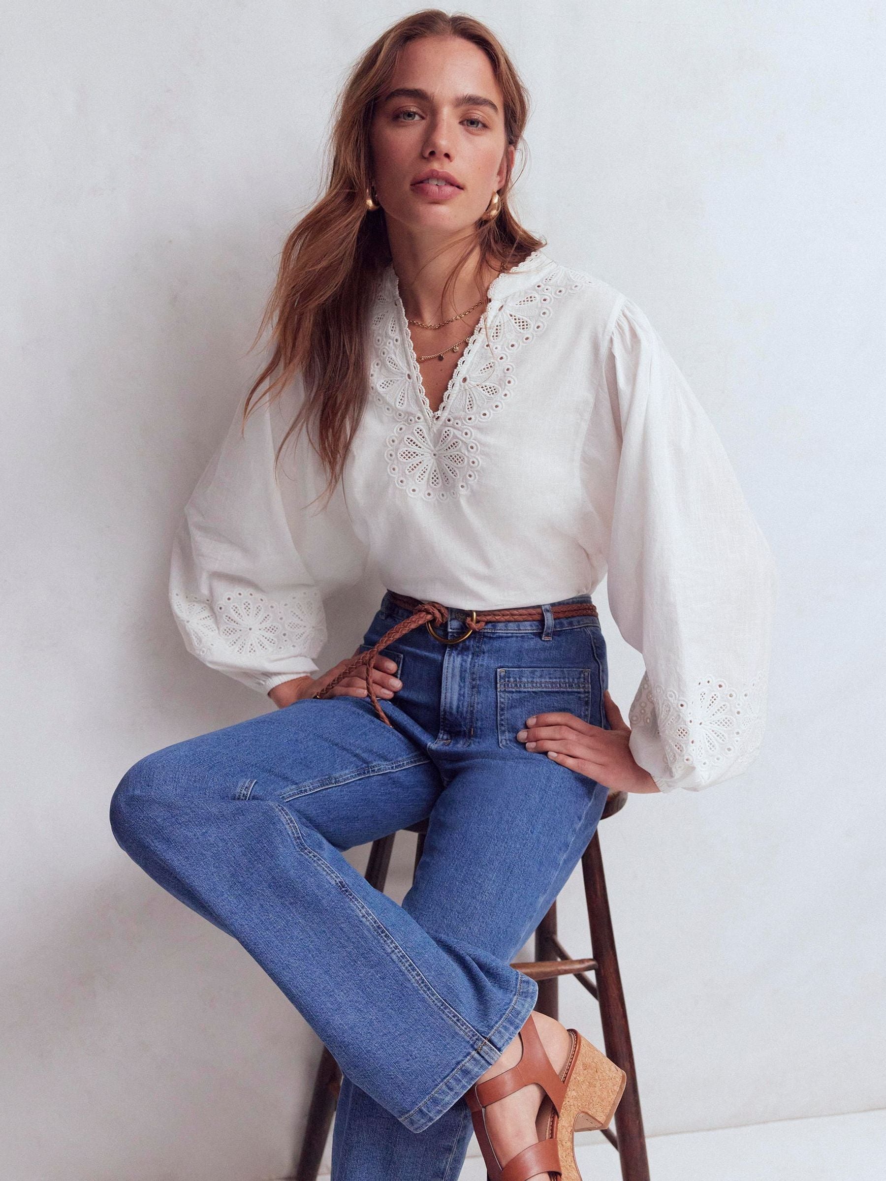 Buy Boden White Embroidered Popover Blouse from the Next UK online