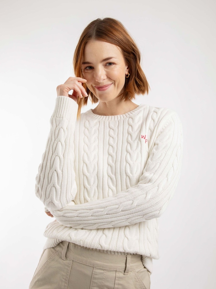 Weird Fish Light Cream Amberise Crew Neck Cable Knit Jumper - Image 1 of 7