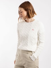 Weird Fish Light Cream Amberise Crew Neck Cable Knit Jumper - Image 2 of 7