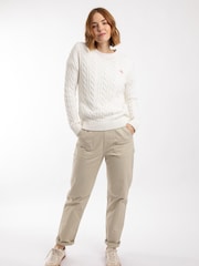 Weird Fish Light Cream Amberise Crew Neck Cable Knit Jumper - Image 4 of 7