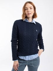 Weird Fish Blue Amberise Crew Neck Cable Knit Jumper - Image 1 of 6