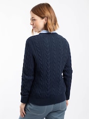 Weird Fish Blue Amberise Crew Neck Cable Knit Jumper - Image 2 of 6