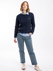 Weird Fish Blue Amberise Crew Neck Cable Knit Jumper - Image 3 of 6