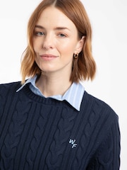 Weird Fish Blue Amberise Crew Neck Cable Knit Jumper - Image 4 of 6