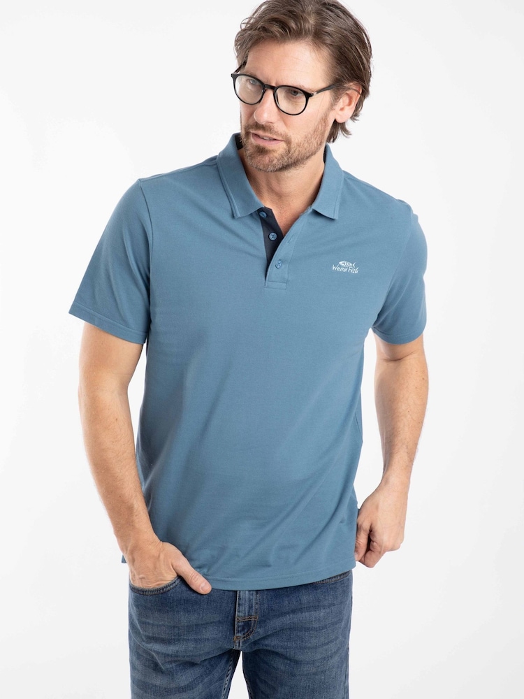 Weird Fish Light Blue Miles Pique Cotton Polo Shirt - Image 1 of 7 Weird Fish Light Blue Miles Pique Cotton Polo Shirt - Image 1 of 7