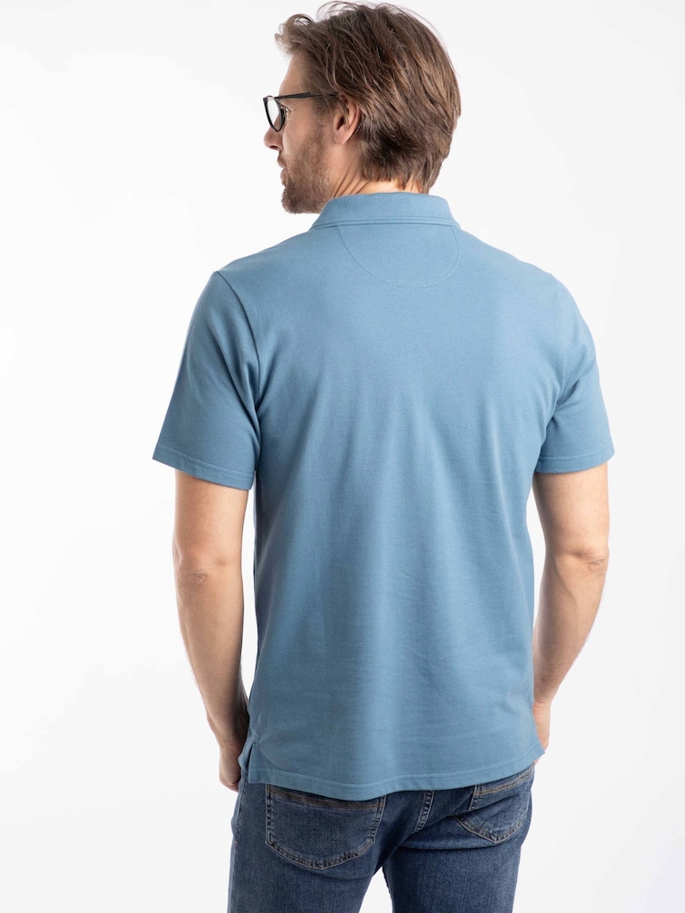 Weird Fish Light Blue Miles Pique Cotton Polo Shirt - Image 2 of 7 Weird Fish Light Blue Miles Pique Cotton Polo Shirt - Image 2 of 7