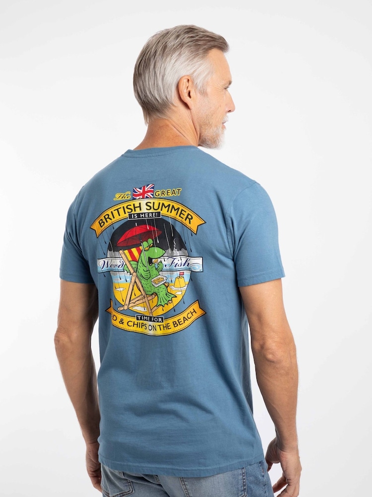 Weird Fish Blue Cod and Chips Back Print Artist T-Shirt - Image 2 of 5