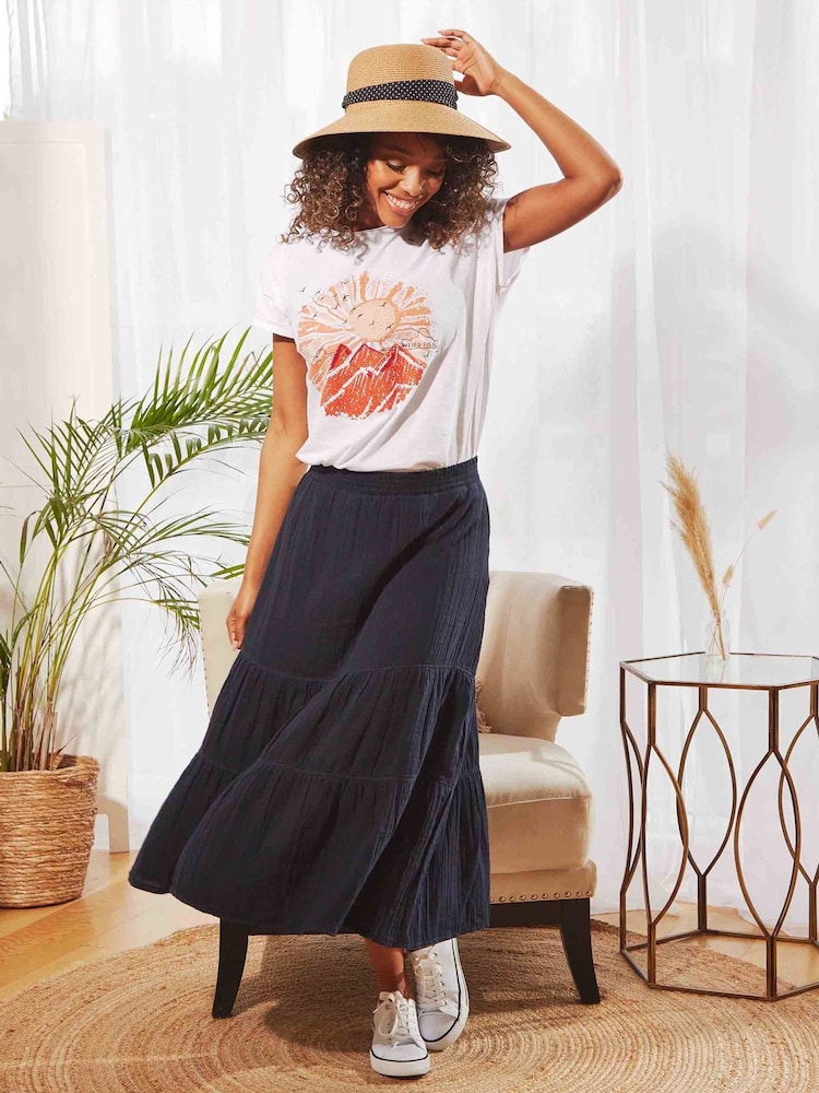 Weird Fish Blue Lathika Double Cloth Tiered Midi Skirt - Image 1 of 6