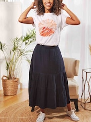 Weird Fish Blue Lathika Double Cloth Tiered Midi Skirt - Image 4 of 6