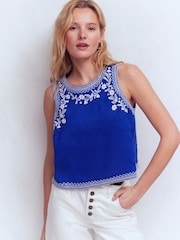 Boden Blue Sofia Embroidered Linen Top - Image 1 of 5