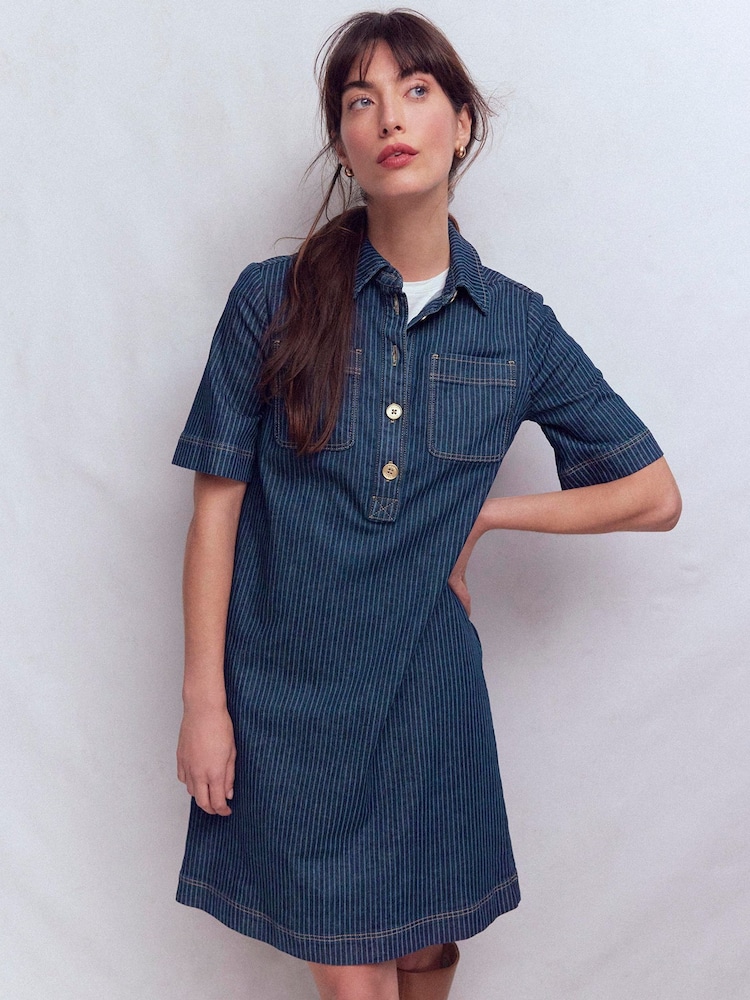 Boden Blue Zia Denim Pocket Shift Dress - Image 1 of 5 Boden Blue Zia Denim Pocket Shift Dress - Image 1 of 5