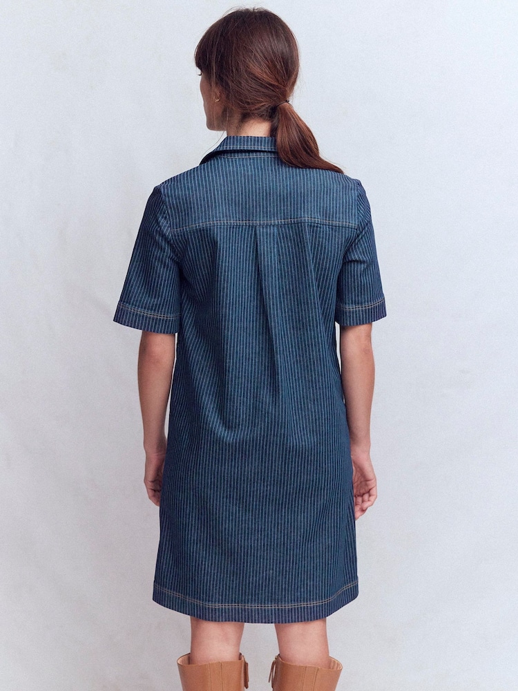 Boden Blue Zia Denim Pocket Shift Dress - Image 2 of 5 Boden Blue Zia Denim Pocket Shift Dress - Image 2 of 5
