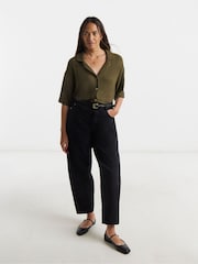 JD Williams Green Soft Touch Button Collared Top - Image 1 of 4