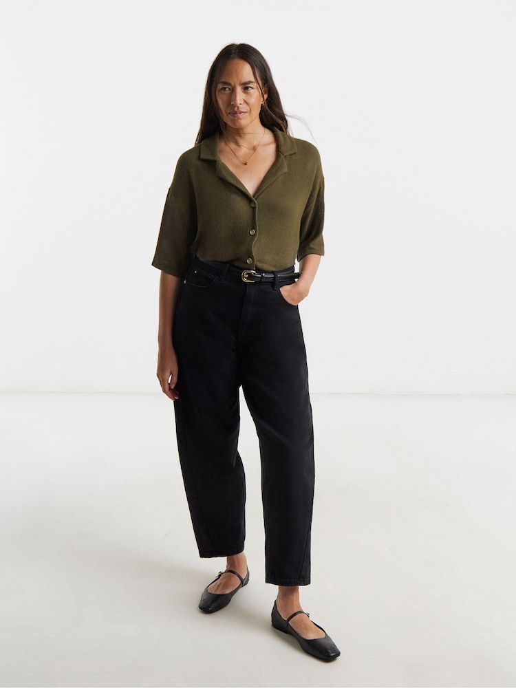 JD Williams Green Soft Touch Button Collared Top - Image 1 of 4