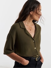 JD Williams Green Soft Touch Button Collared Top - Image 2 of 4